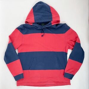 Vintage J Crew Red & Navy Rugby Striped Heavyweight Cotton Hooded Longsleeve Tee